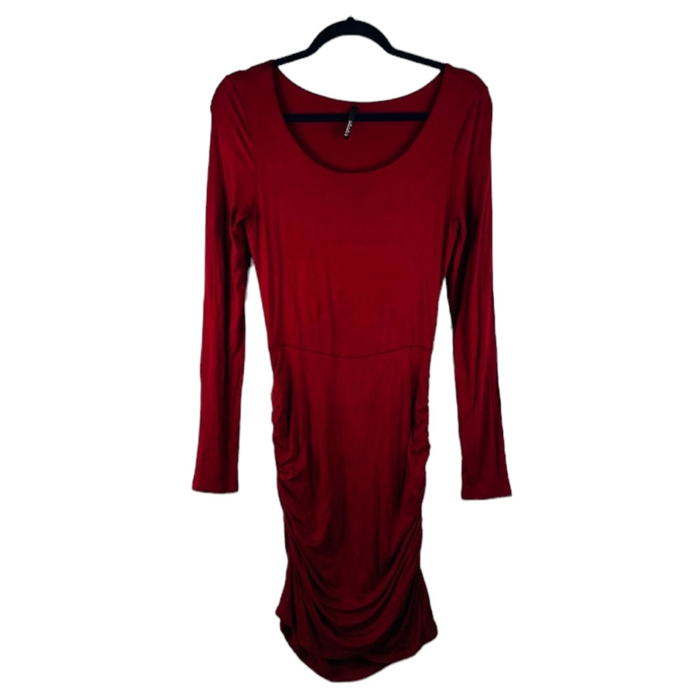 Lulus red long sleeve ruched side bodycon dress size medium casual holiday party
